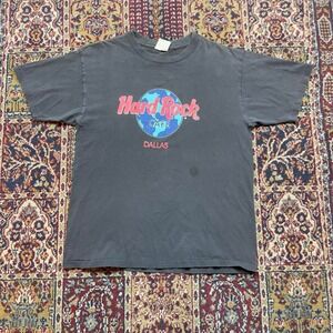 VTG 80s 90s Hard Rock Cafe Dallas Texas logo faded black tshirt L USA